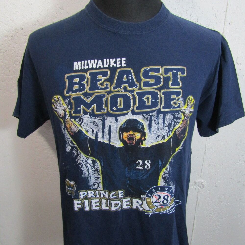 Milwaukee Brewers Prince Fielder Beast Mode T-Shirt Men's M Gildan Heavy Cotton